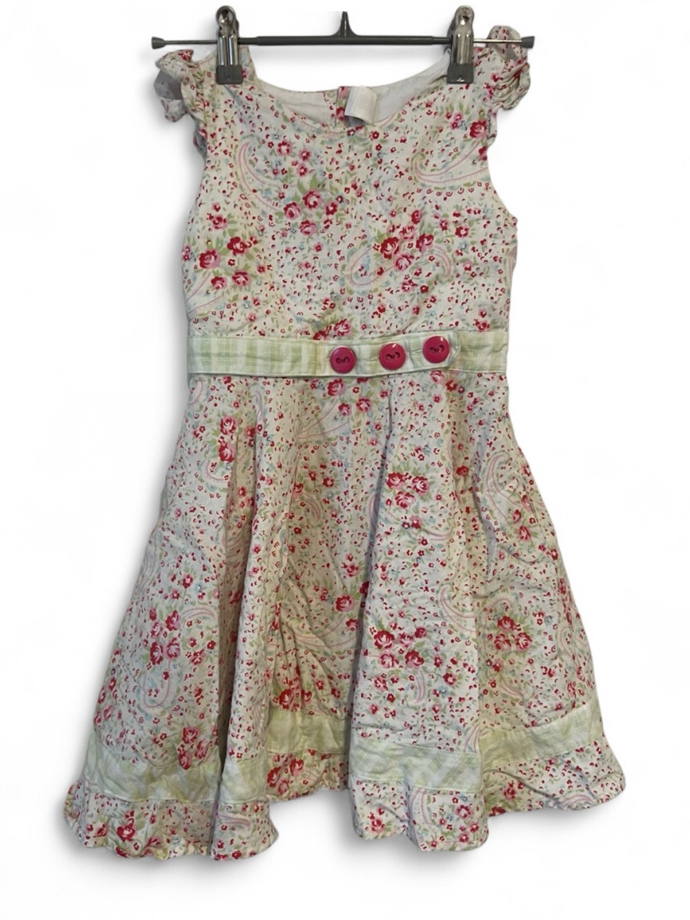 Girls Pink Floral Sundress with Green Waistband